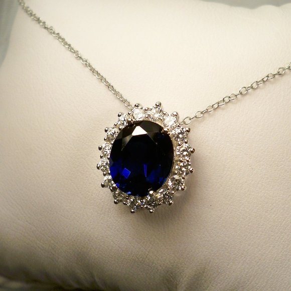 Blue And White Cubic Zirconia Rhodium Over Sterling Silver  NEW VANNA K, Bella Luce Royal Blue Cubic Zirconias Silver Necklace, Earrings